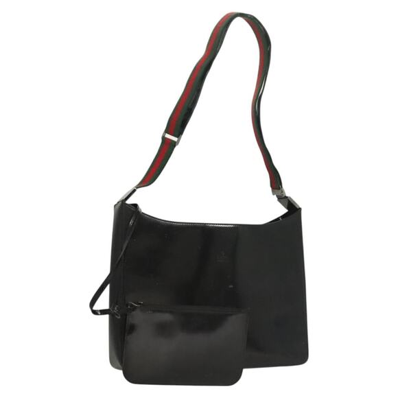 GUCCI Web Sherry Line Shoulder Bag Enamel Black Silver Red 001 001 - Picture 1 of 16